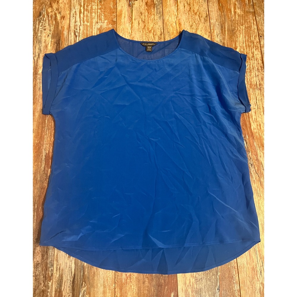 Tommy Bahama Womens Royal Blue 100% Silk Short Sleeve Blouse Medium